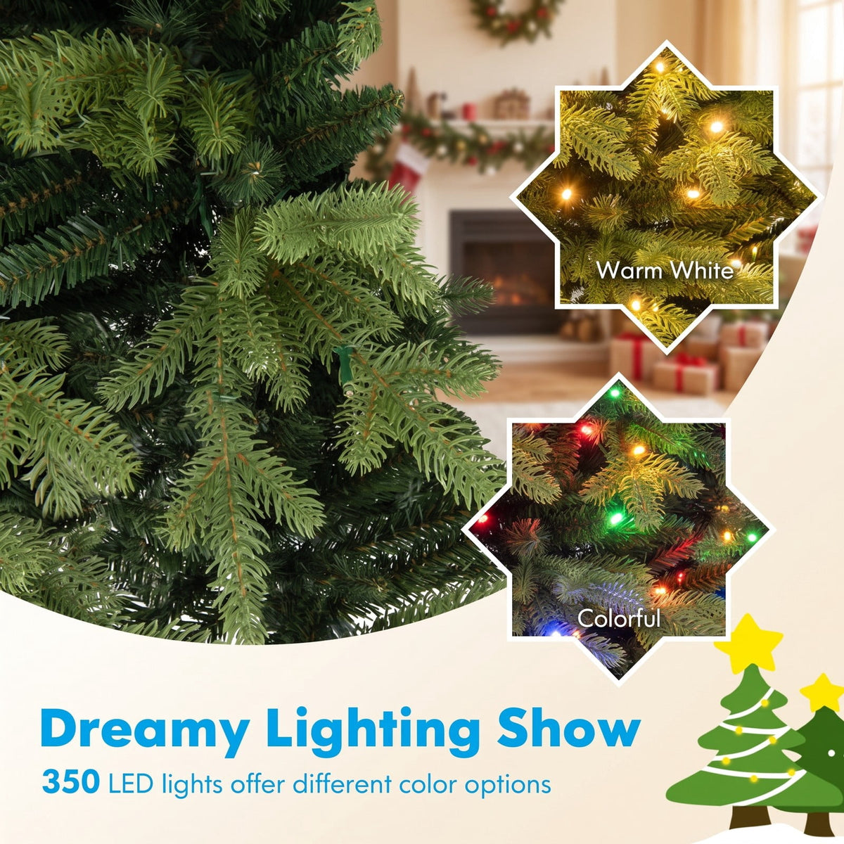 Airfind 6 Feet Artificial Xmas Tree Hinged with 11 Lighting Modes and Remote Control-6 ft, Green, Diameter of Stand 18/20/22