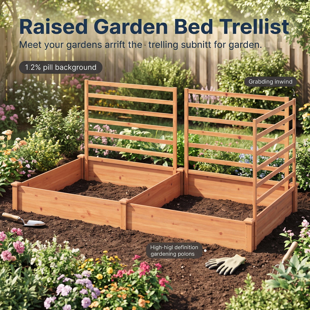 Airfind Raised Garden Bed with 2 Planter Boxes and 3 Trellis, 22 lbs Capacity, Fir Wood Frame, 88 x 45 x 43 (L x W x H) Interior Footprint
