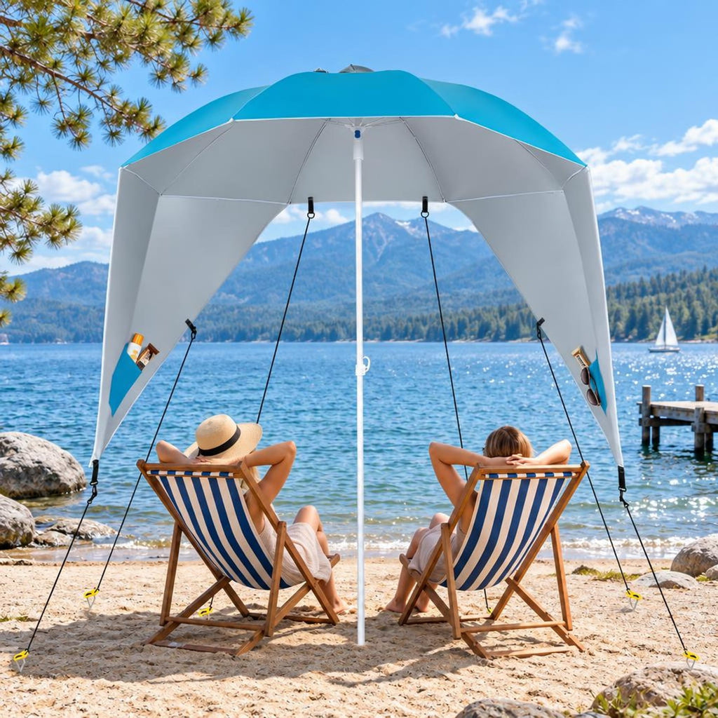 Airfind 2-in-1 Beach Shelter Umbrella UPF 50+ with Side Panels for Camping Picnic, Oxford Cloth Fiberglass Pole Metal PP Frame, Turquoise