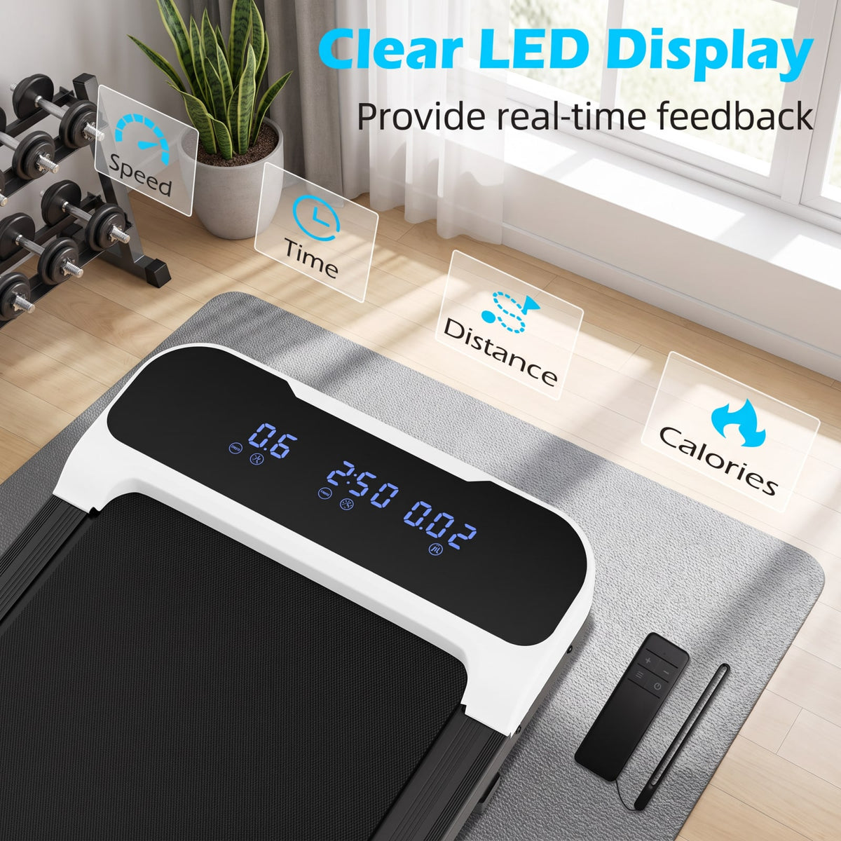 Airfind 2.5 HP Under Desk Treadmill with Remote Control and 3 Countdown Modes for Home Office Walking Pad Jogging, White