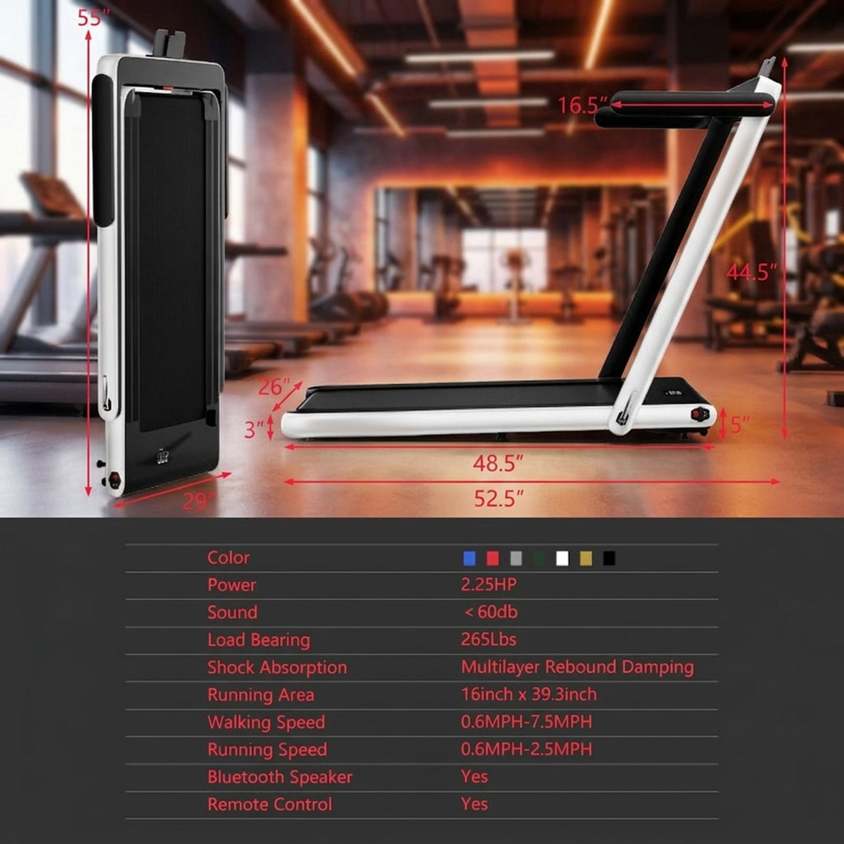 Airfind 2.25 HP 2-in-1 Walk-to-Run Folding Treadmill with App Sync and Audio Console Walking Treadmill for Home Supports 265 lbs, White