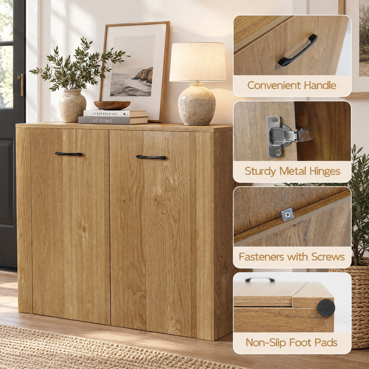 Airfind 38 Inch Buffet Modern Sideboard Cabinet with Storage, 88 lbs Capacity, Engineered Wood Frame, 38 Inch x 15.5 Inch x 32.5 Inch Footprint, Natural
