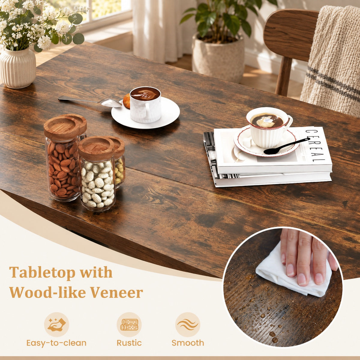Airfind 47 Inch Rectangular Dining Table with 2 Open Storage Shelves and Sturdy Metal Legs for 4-6-Rustic Brown costway2, 155 lbs Capacity, Brown