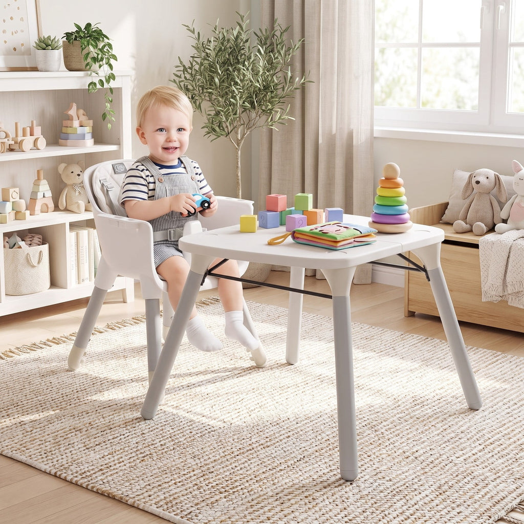 Airfind 4-in-1 Baby Convertible Toddler Table Chair Set with PU Cushion, 33 lbs Capacity, PU PP metal Frame, for 6-36 months, Cream