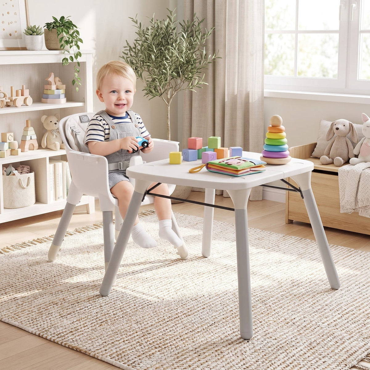 Airfind 4-in-1 Baby Convertible Toddler Table Chair Set with PU Cushion, 33 lbs Capacity, PU PP metal Frame, for 6-36 months, Cream