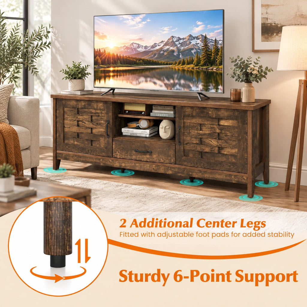 Airfind TV Stand, Farmhouse, for 65 Inch TVs with 2 Woven Accent Doors and 3 Adjustable Shelves, 110 lbs Capacity, Engineered Wood MDF Frame, Brown