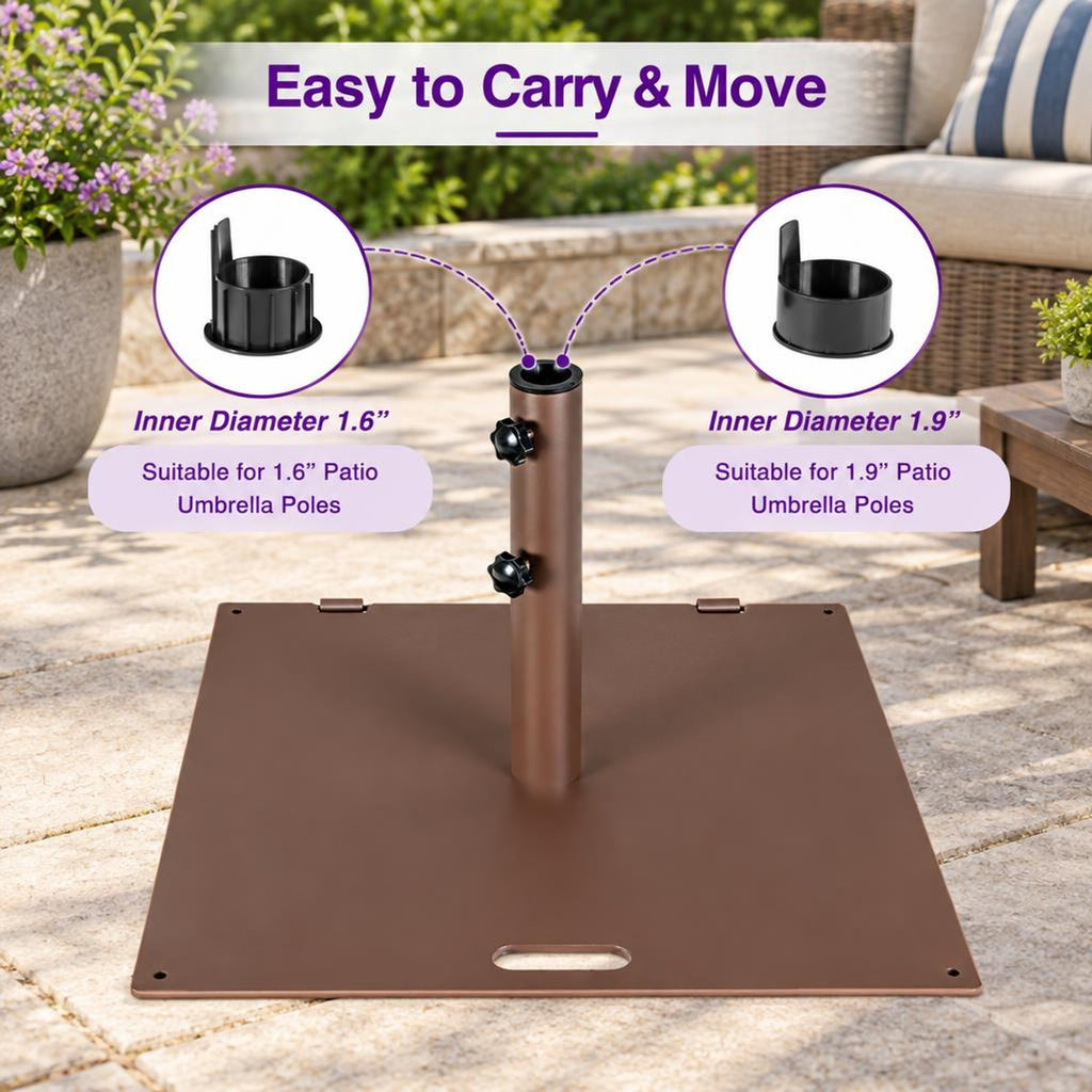 Airfind 50 LBS Weighted 24 Inch Square Patio Umbrella Base, Steel PP Frame, 24 x 24 x 14 (L x W x H) Suitable Footprint, Brown