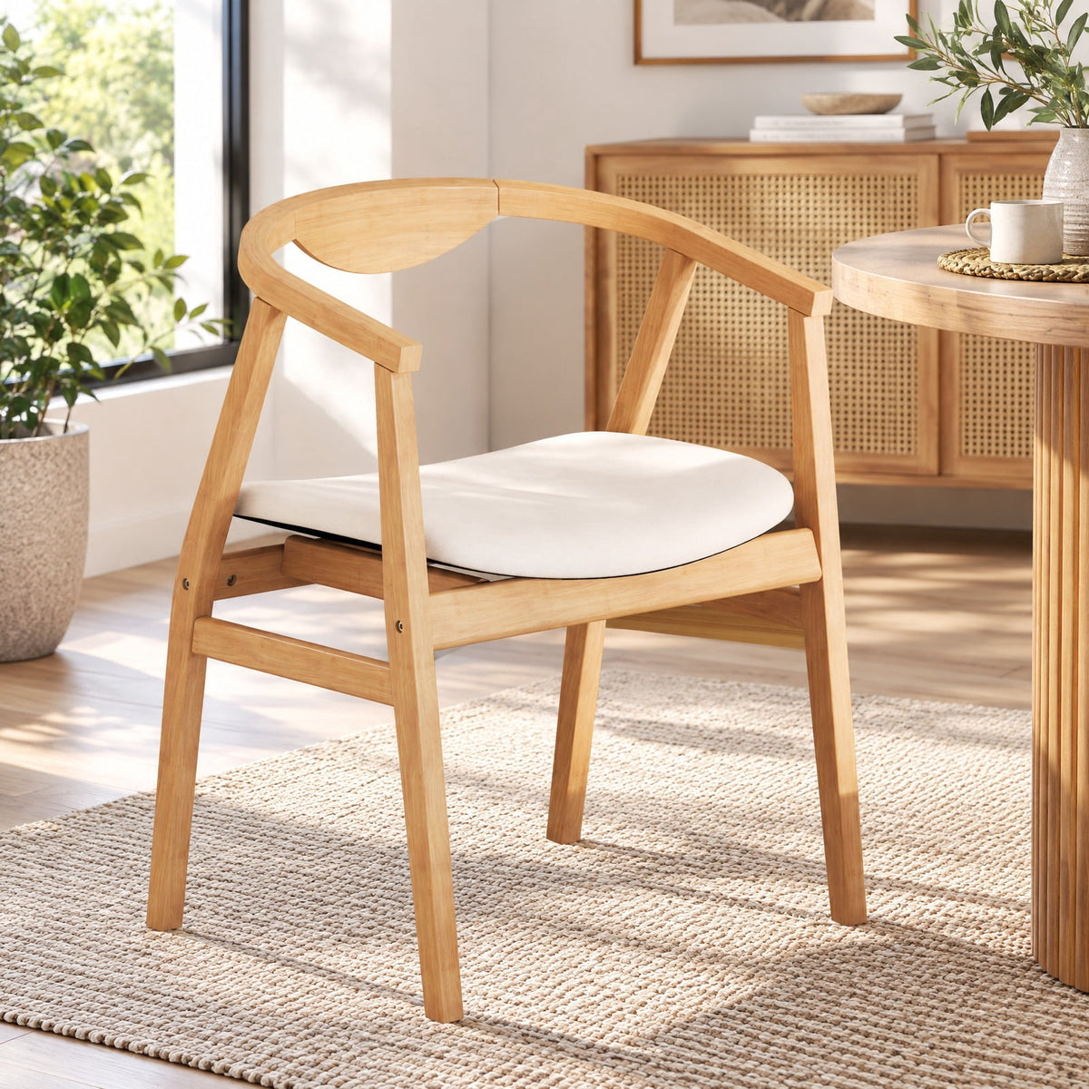 Airfind Bamboo Accent Chair with Armrest and Curved Backrest, 330 Lbs Capacity, Bamboo Polyester Sponge for Convenient Everyday Use, Natural