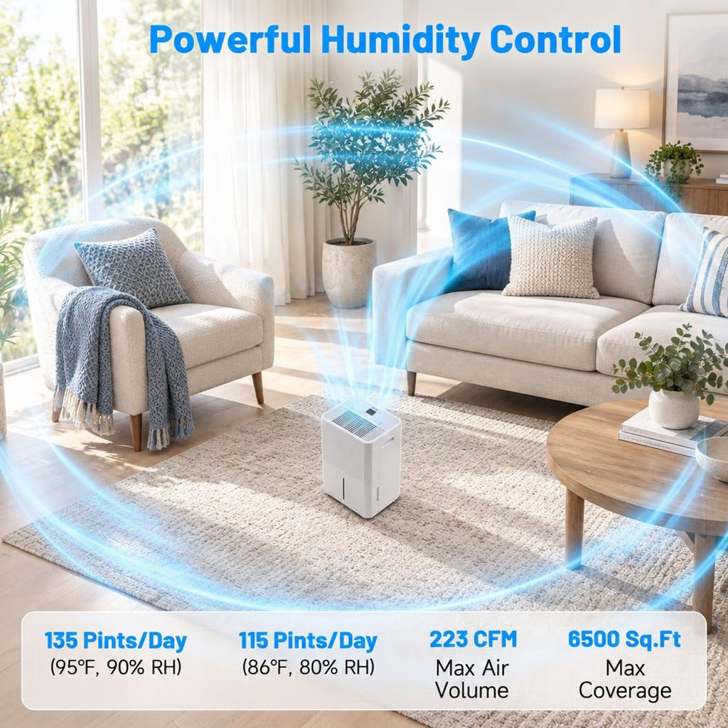 Airfind 3 Modes Dehumidifier with Drain Hose and LED Display for 6500 Sq. Ft. Home, ABS Copper, 15 Inch x 11 Inch x 24 Inch (L x W x H) Rated, Unspecified