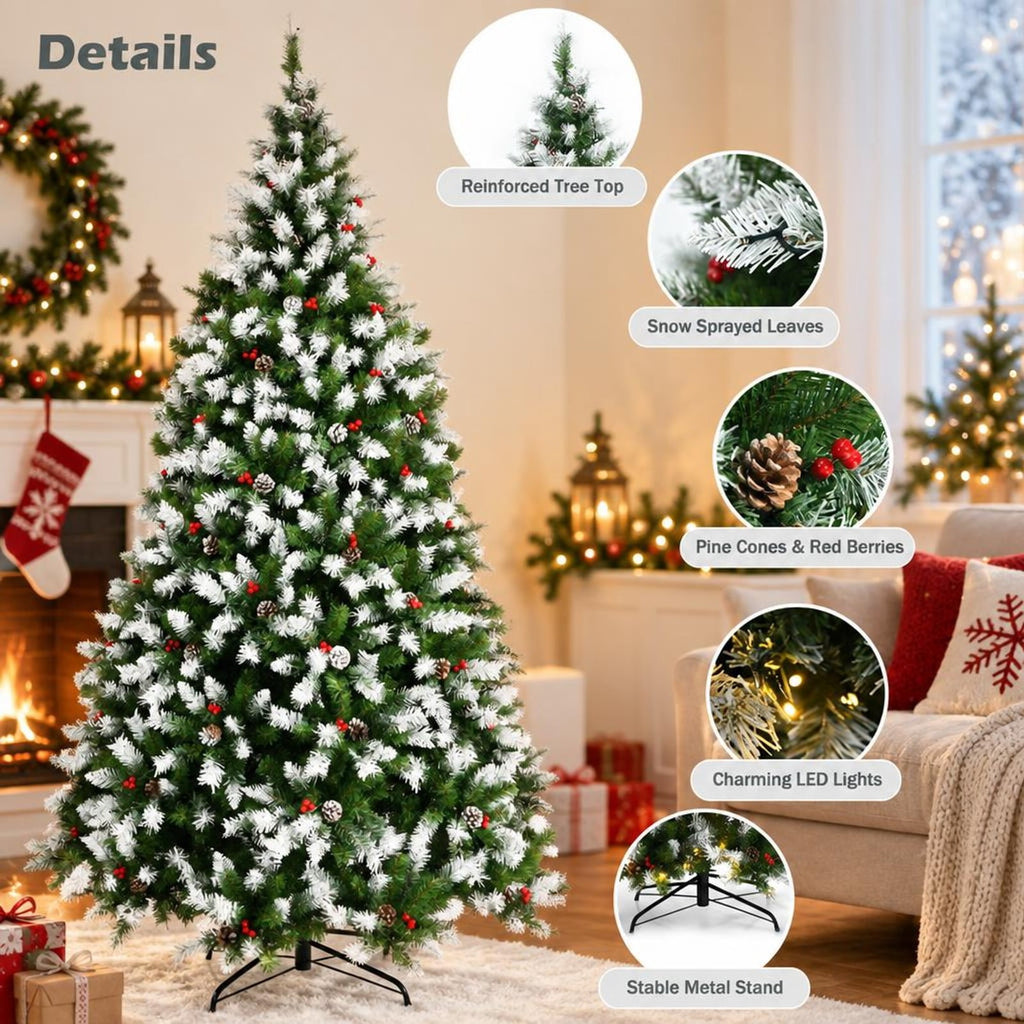 Airfind Pre-Lit Hinged Lifelike Lush Artificial Christmas Tree with PVC Tips-7.5 Feet, PVC metal Frame, 6ft x 3.6ft/7.5ft x 4.2ft/9ft x 4.7ft Footprint