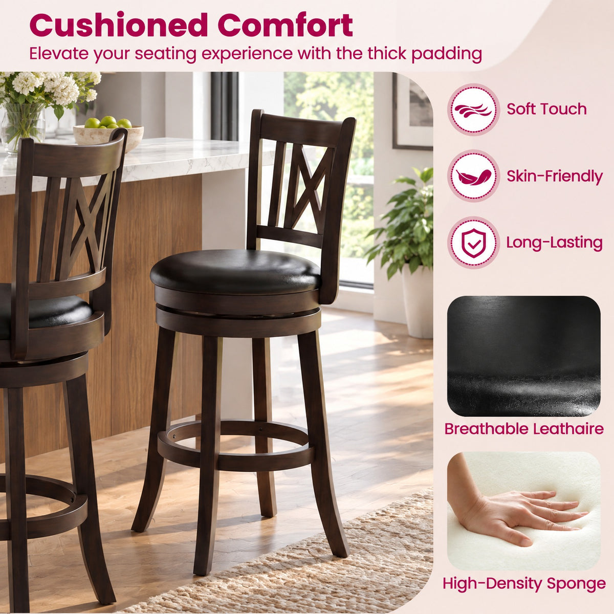 Airfind Set of 4 Bar Stools Swivel Bar Chairs with Hollowed Backrest and Footrest-26 inches, 275 lbs Capacity, 20 Inch x 18 Inch x 39.5 Inch Footprint