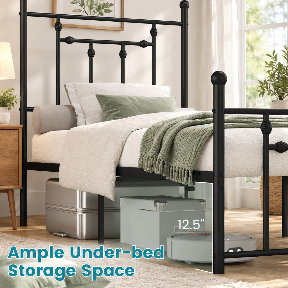 Airfind Full/Queen/Twin Size Heavy-duty Metal Bed Frame with Headboard, 660 lbs Capacity, Metal Frame, 78 x 40 x 50 Footprint, Black