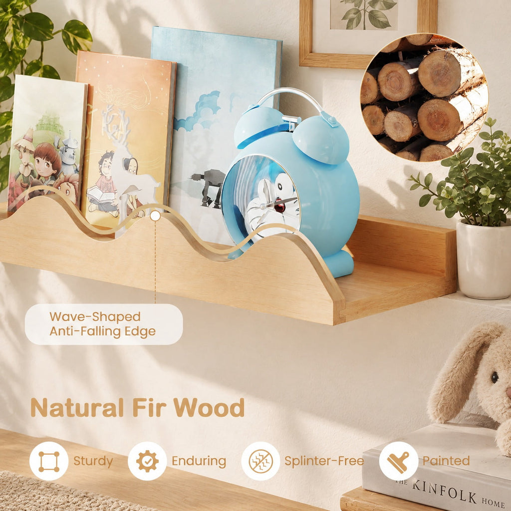 Airfind 16 Inch Kids Bookshelf Set of 4 Floating Nursery Book Shelves for Decoration Book Toy Storage, 11 lbs Capacity, Fir Wood Frame, Natural