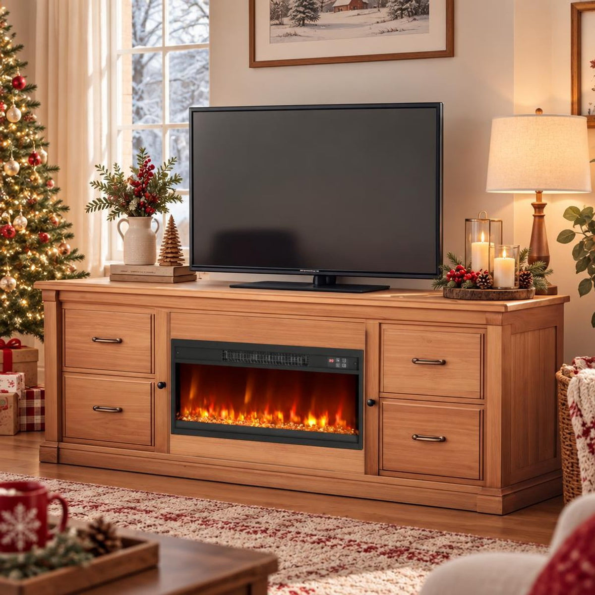 Airfind 18/23/26 Inch 1500W Electric Fireplace Insert with Remote Control-26 inches, Metal Tempered Glass Frame, 19.3in x 4.8in x 17.7in Footprint
