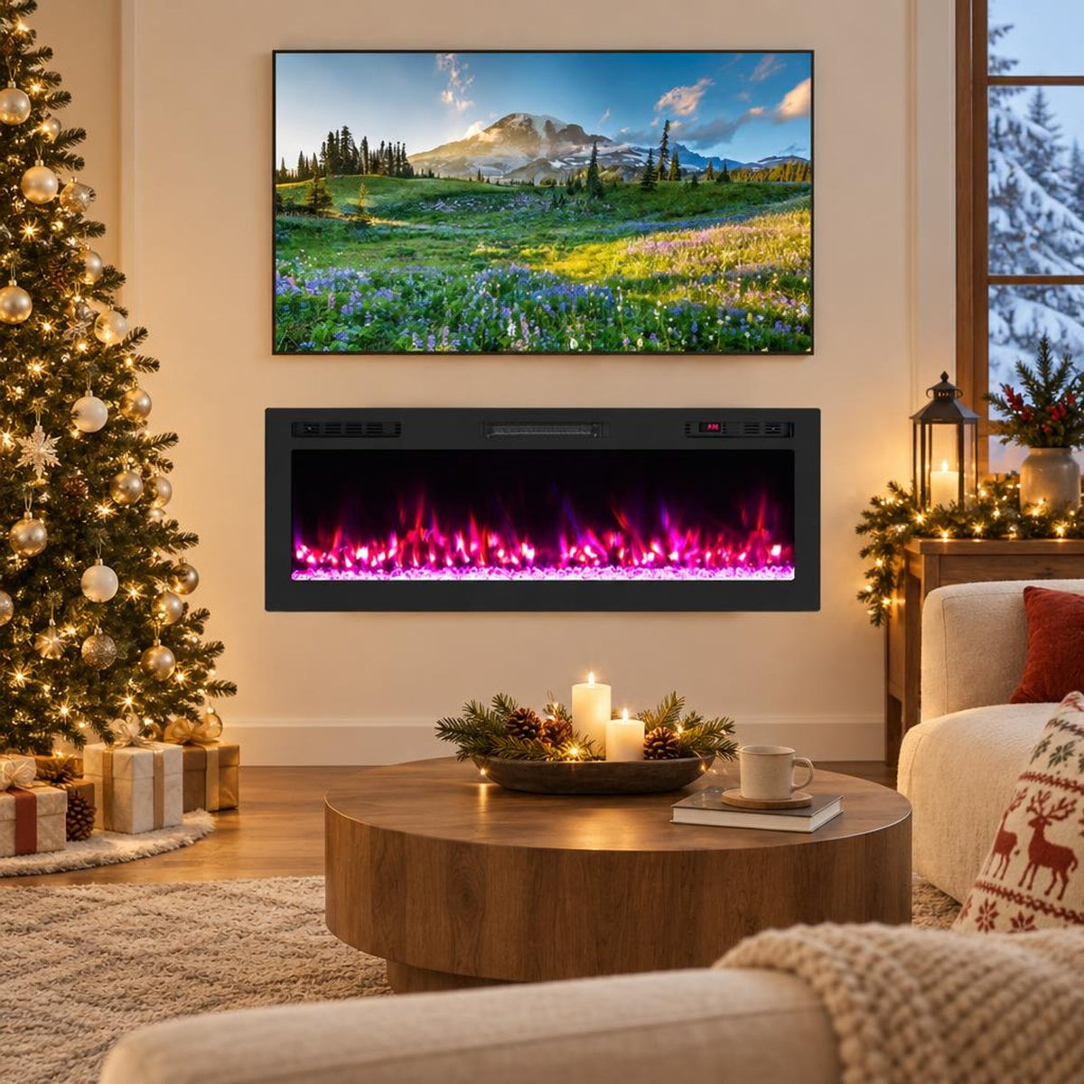 Airfind Smart WiFi Electric Fireplace Wall Mounted and Recessed 750W/1500W Heater-50 Inch, Black, Power Cord 5 ft Net Weight-36in 29.5 lbs