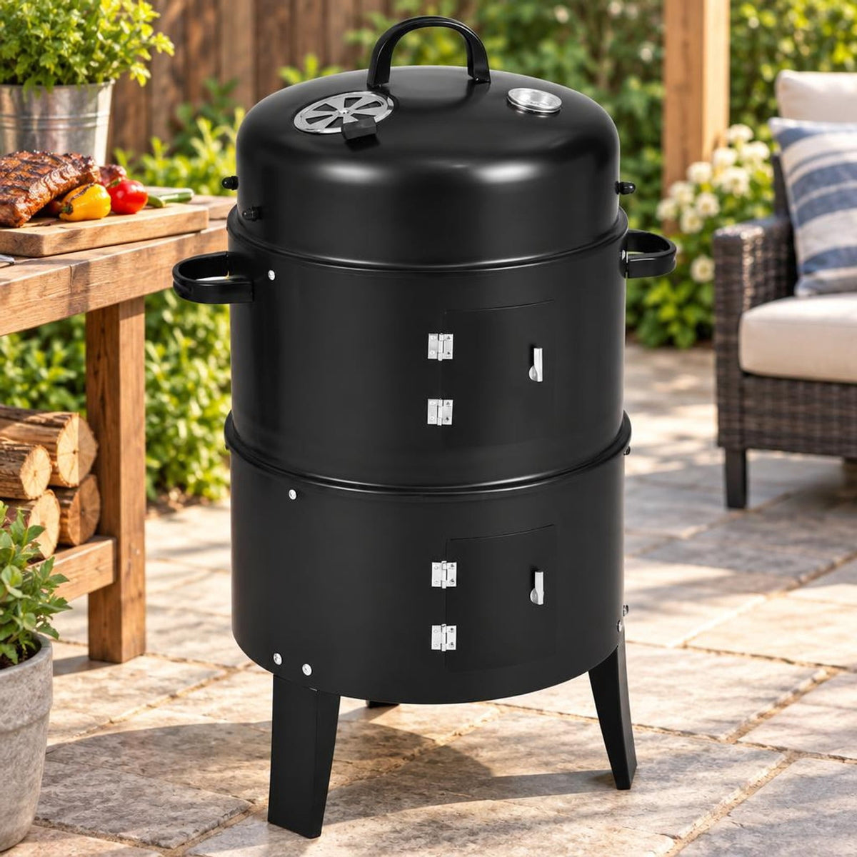 Airfind 3-in-1 Charcoal BBQ Grill Cambo with Built-in Thermometer, Steel porcelain enamel Frame, Charcoal