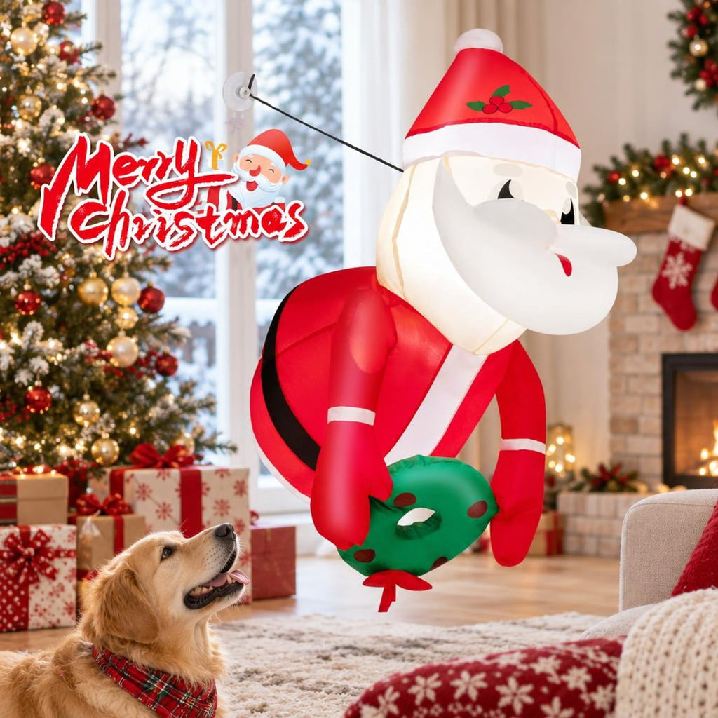 Airfind 3.3 Feet Lighted Inflatable Santa Claus Broke Out from Window, Polyester Fabric Frame, Red, powerful blower for easy inflation