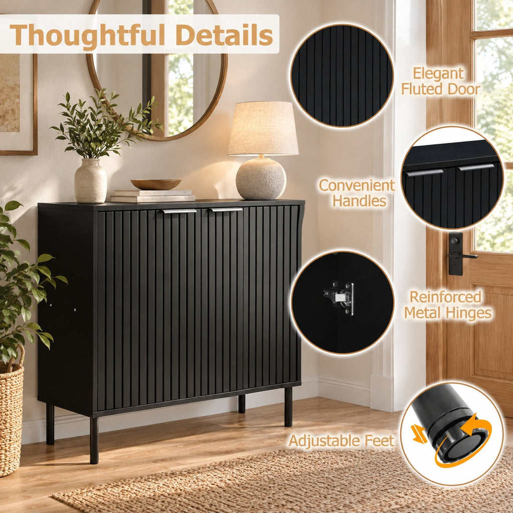 Airfind Fluted Buffet Cabinet with 2-Door Sideboard for Kitchen and Dining Room, Black, Metal legs provide strong and reliable support