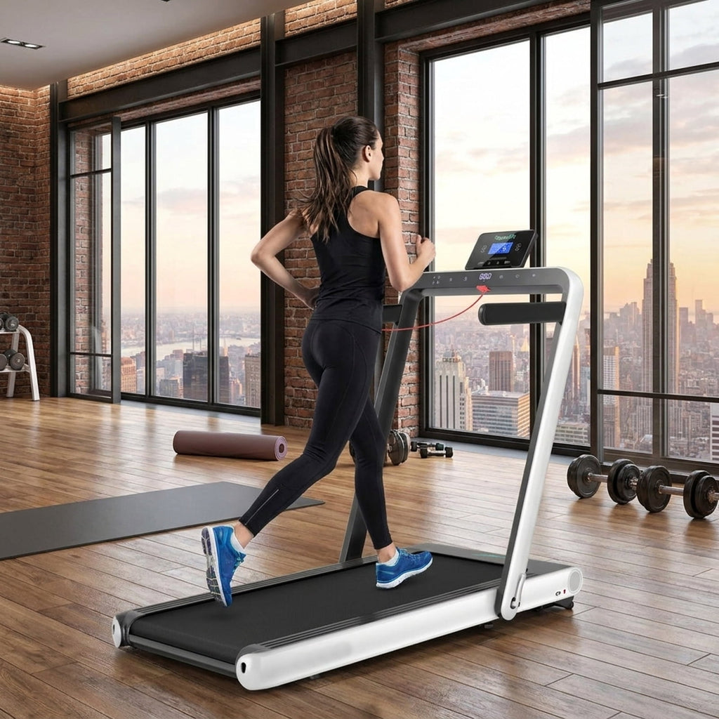 Airfind 4.75HP 2-in-1 Walk-to-Run Folding Treadmill with APP Sync, White