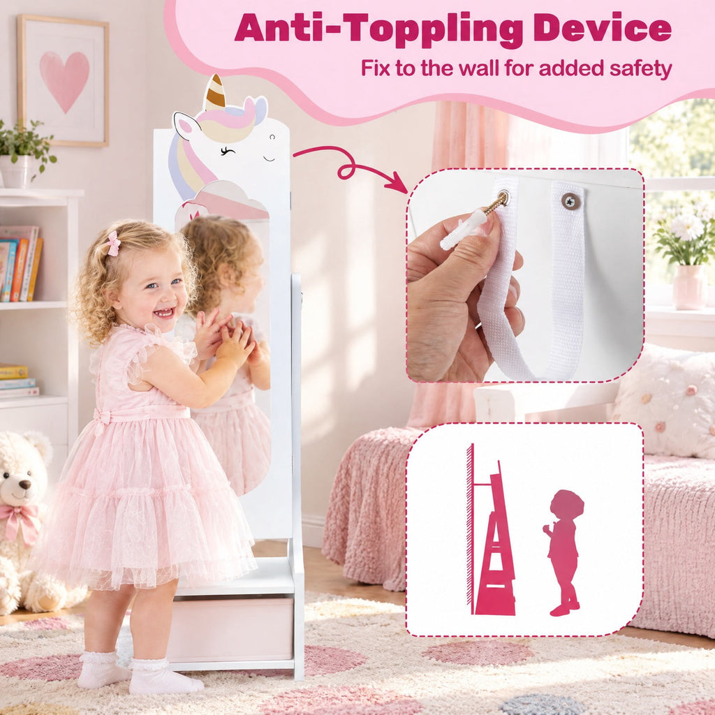 Airfind Kids Jewelry Armoire Cabinet with Storage and 2 Tilt Angles, MDF Frame, 12.5 x 12 x 45.5 Footprint, White