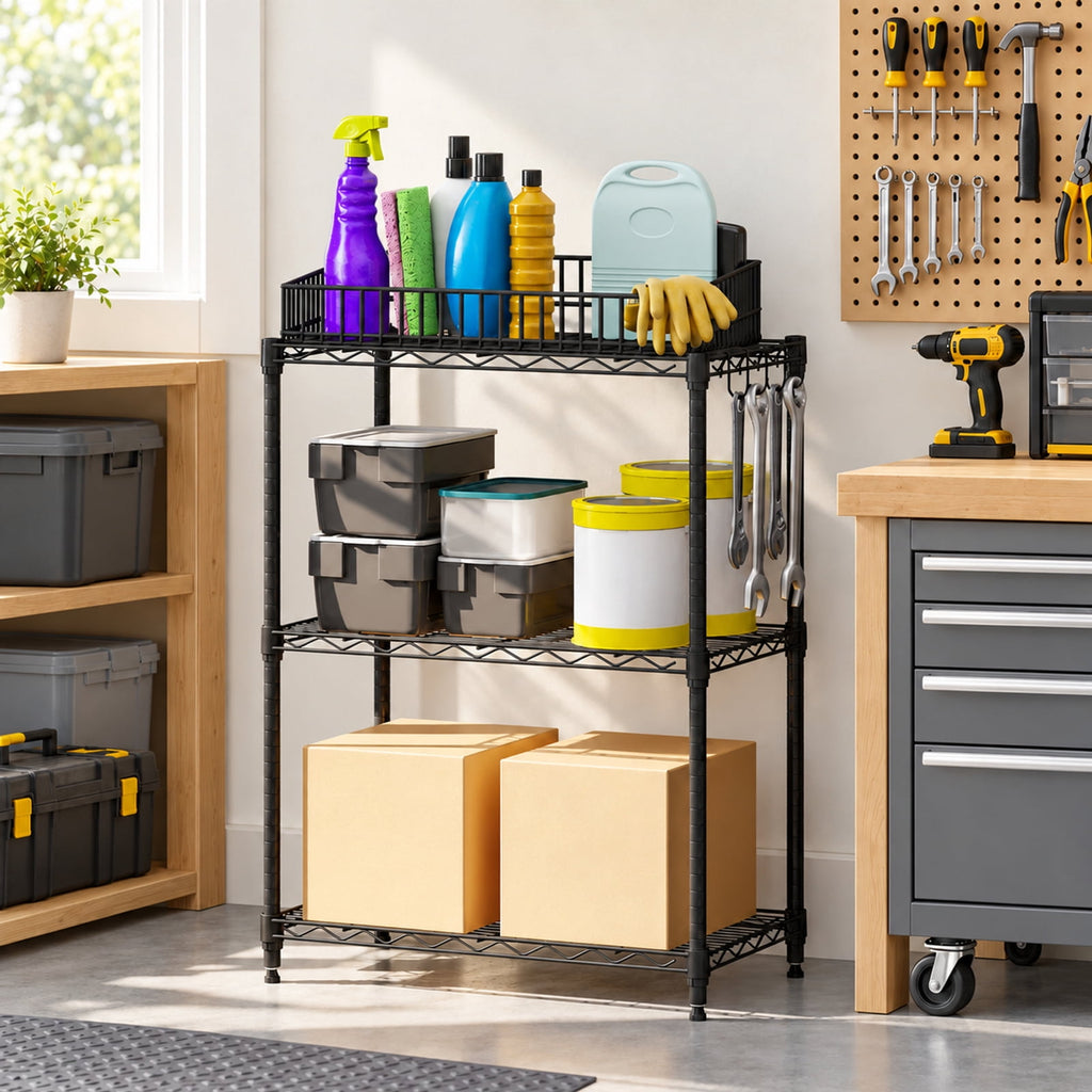 Airfind 3-Tier Metal Storage Shelving Unit Set of 2 with V-Shaped Wire Rack, 450 lbs Capacity, Metal Frame, Black