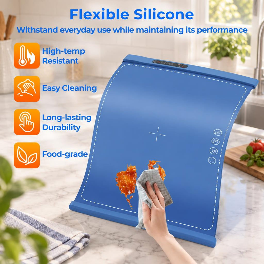 Airfind Food Warming Mat Rollable and Portable Electric Warming Tray with Fasting Heating, Silicone ABS Unfolding Frame, Blue