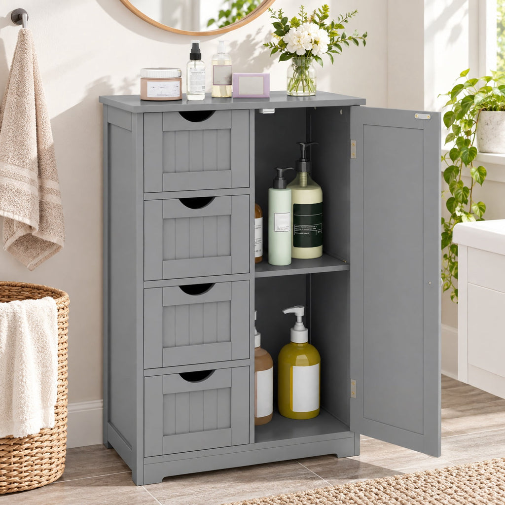 Airfind Standing Indoor Wooden Cabinet, with 4 Drawers, 143 lbs Capacity, MDF Engineered Wood Frame, 21.5 Inch x 12 Inch x 32.5 Inch Footprint, Gray