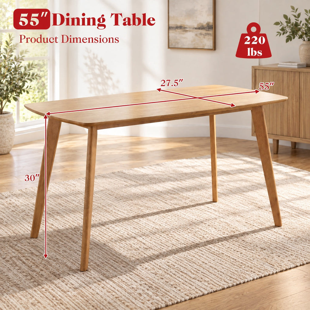 Airfind 55 Solid Wood Dining Table for 4-6 People with Rounded Edges, 220 lbs Capacity, 55 x 27.5 x 30 Footprint, Natural