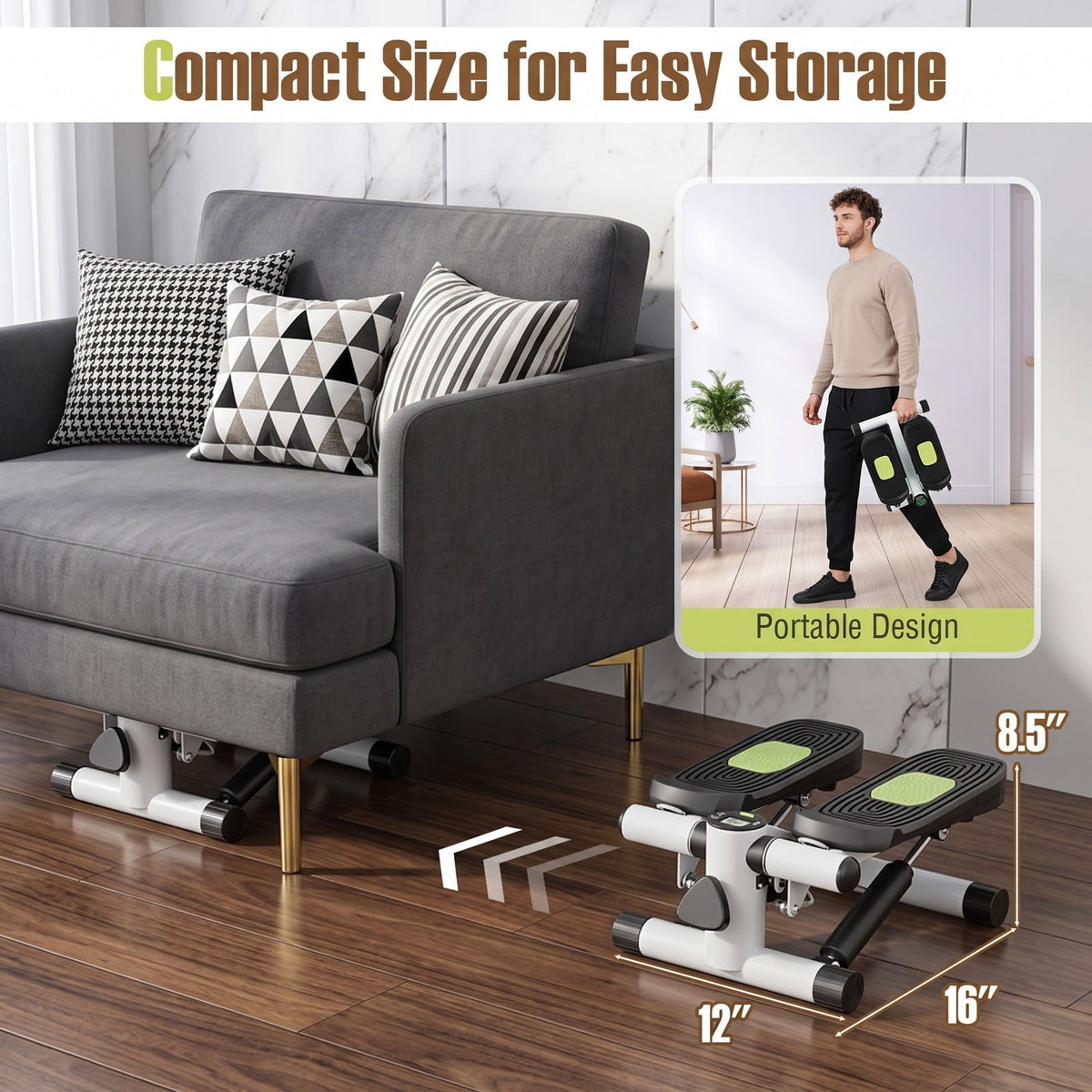Airfind Mini Stepper for Exercise at Home with Resistance Bands, Adjustable Height, Anti-Slip Pedals and LCD Monitor, Quiet Hydraulic Stair Stepper for Full, White