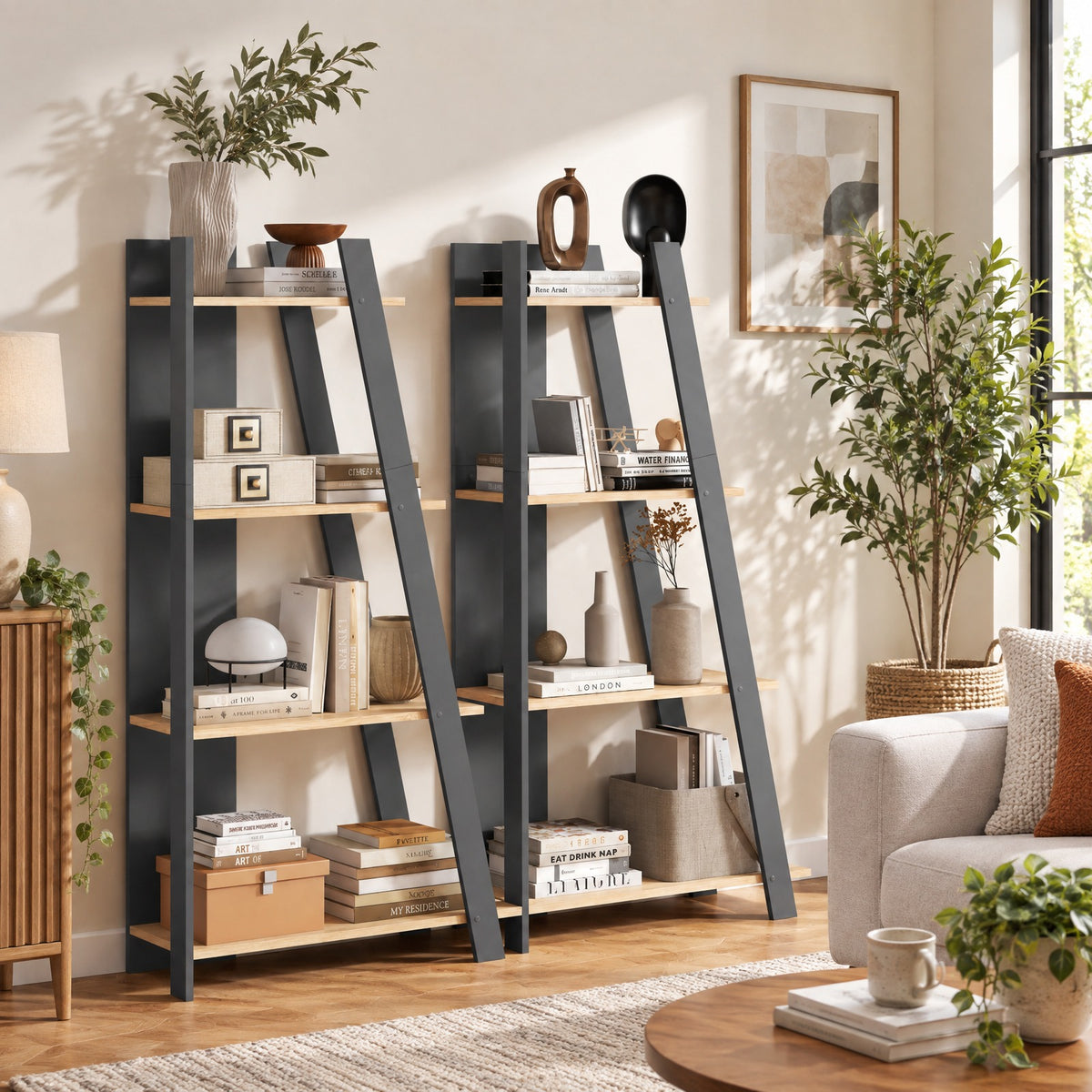 Airfind 4-Tier Modern Bookshelf Wooden Vertical Display Book Shelf for Small Space, Shelf 51 lbs Total Capacity, Engineered Wood Frame