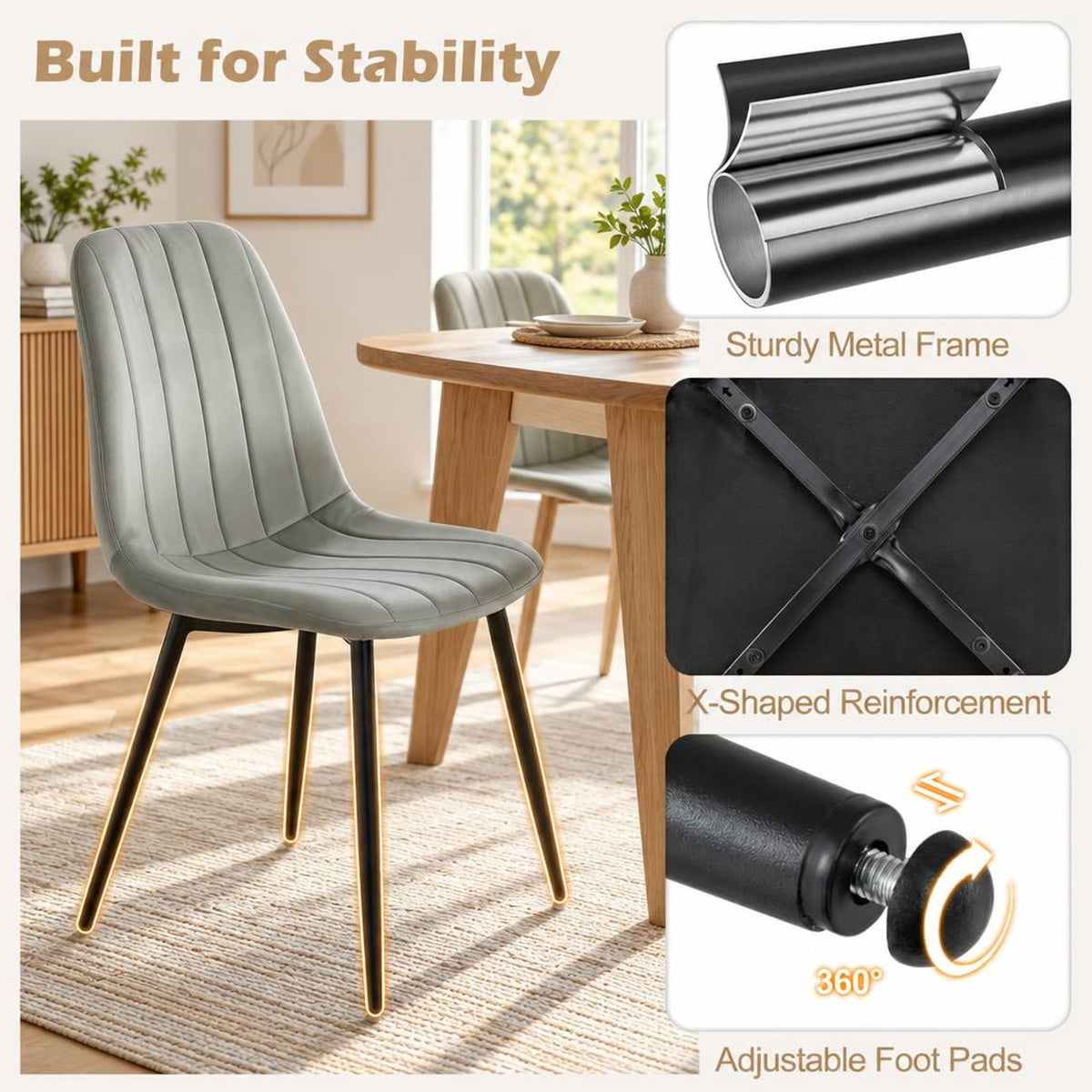 Airfind Upholstered Fabric Dining Chairs Set of 4 with Sturdy Metal Legs and Curved Backrest, 330 lbs Capacity, Fabric Frame, Grey