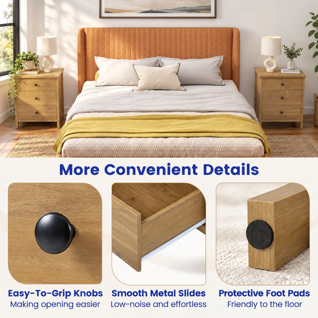 Airfind 3-Drawer Wooden Nightstand Modern Bedside Table, 135 lbs Capacity, MDF Engineered Wood Frame, 22in x 18in x 26in Bottom Clearance 4in Footprint
