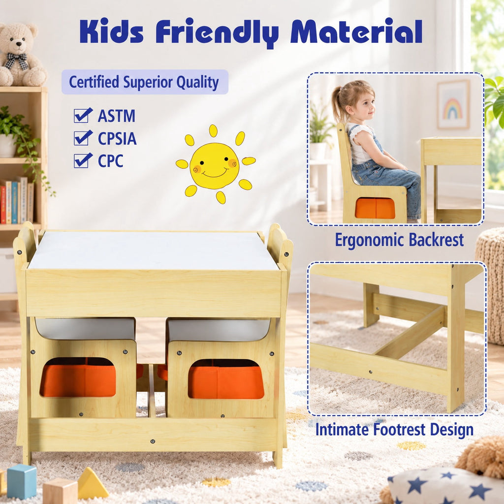 Airfind Kids Table Chairs Set With Storage Boxes Blackboard Whiteboard Drawing, P2 MDF Applicable age 3-7 Years Frame, 24.5 Inch x 24.5 Inch x 19 Inch Footprint