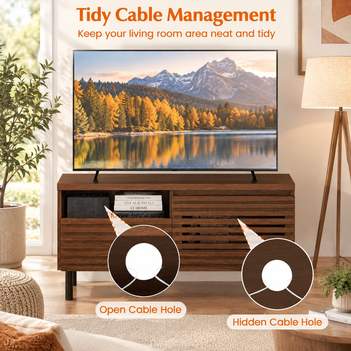 Airfind Mid Century Fluted TV Stand for 40 Inch TV Modern Entertainment Center with Open Compartment, 110 lbs Capacity, Metal Engineered Wood Frame