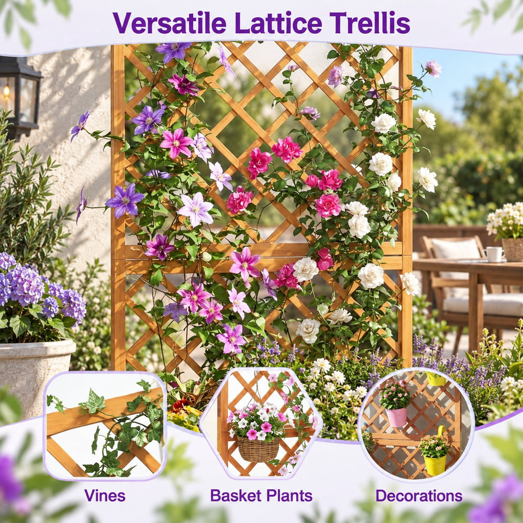 Airfind Wooden Raised Garden Bed with Trellis 63 Inch Tall Garden Planter, 80 kg Capacity, Acacia Wood Frame, 31.5 x 15.7 x 63 Footprint, Natural