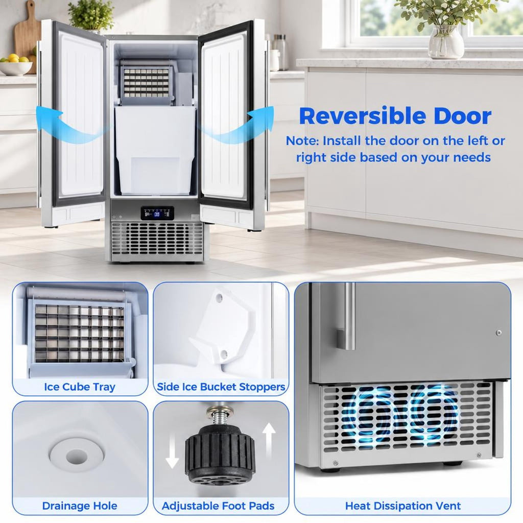 Airfind Commercial Ice Maker with 25 lbs Storage Capacity for Home Bar Cafe, Stainless Steel Galvanized Steel Frame, Silver