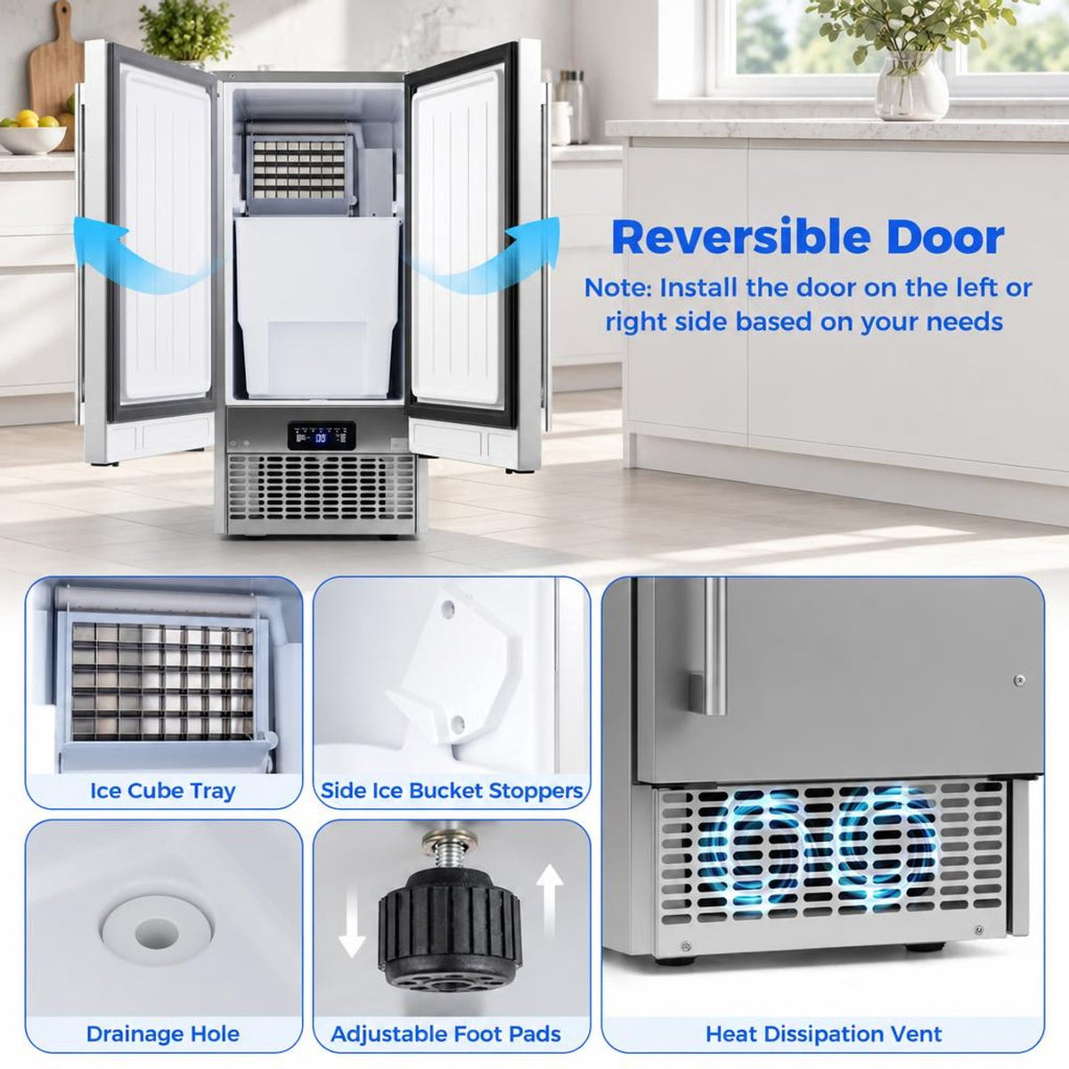 Airfind Commercial Ice Maker with 25 lbs Storage Capacity for Home Bar Cafe, Stainless Steel Galvanized Steel Frame, Silver