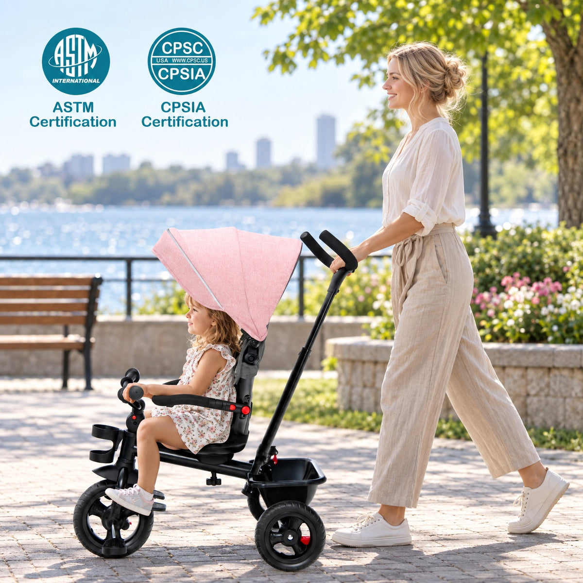 Airfind 4-in-1 Baby Tricycle Toddler Trike with Convertible Seat, 55 lbs Capacity, Steel polyester fabric PP EVA Frame, Pink