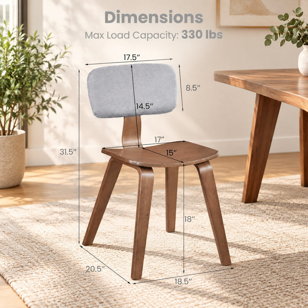 Airfind Set of 2 Rubber Wood Dining Room Chairs with Teddy Velvet Padded Backrest, Capacity 330 lbs Capacity, Rubber Wood Teddy Velvet Sponge Frame
