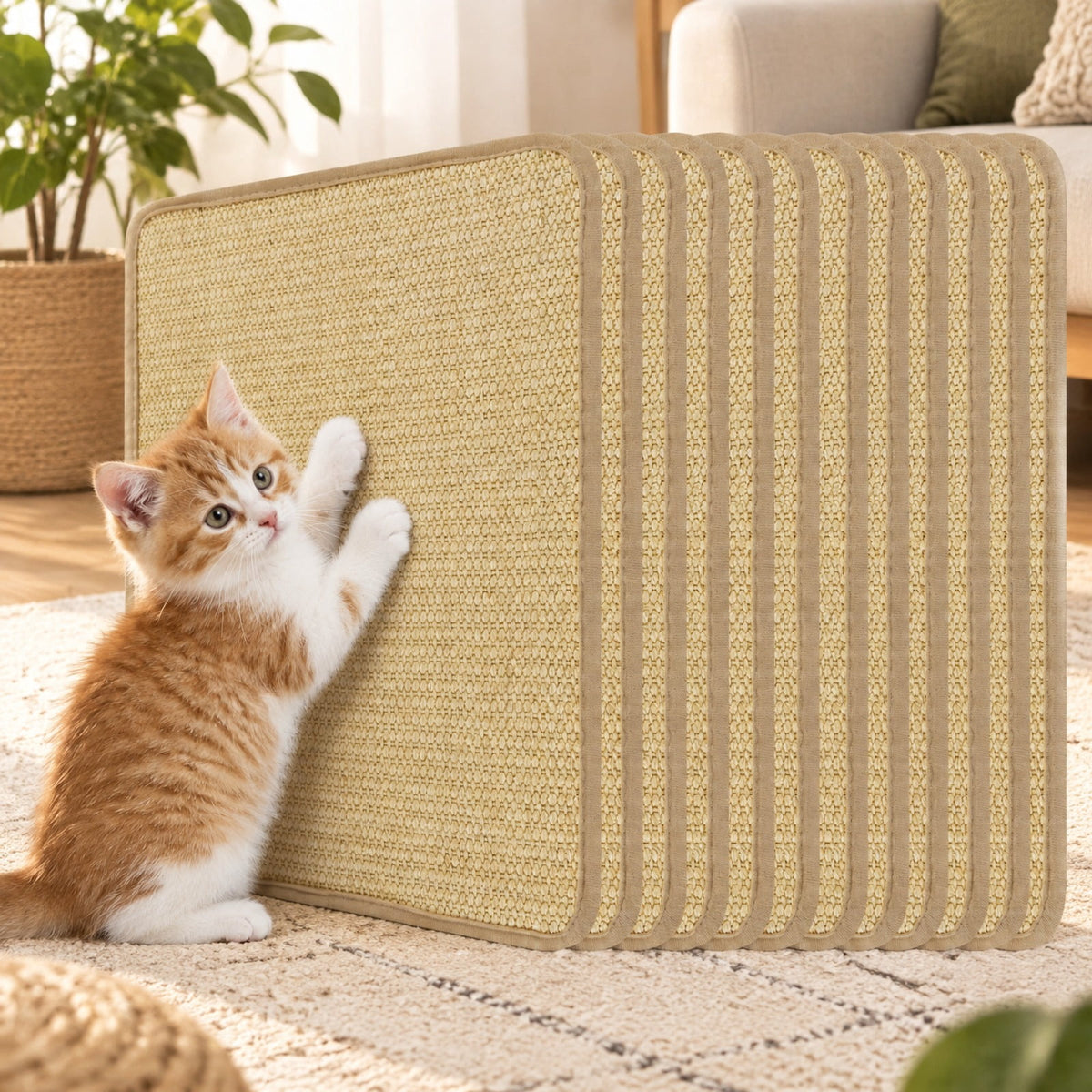 Airfind Cat Scratching Pads Set of 6, 16 x 12 Inch Sisal Scratch Mats featuring Latex Backing for Furniture and Floor Protection, Natural
