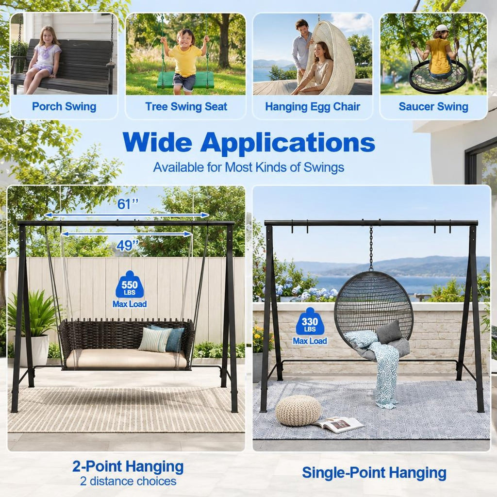 Airfind Patio Metal Swing Stand with A-Shaped Structure, 350 lbs Capacity, Metal Frame, 83 x 45 x 69 Footprint, Black
