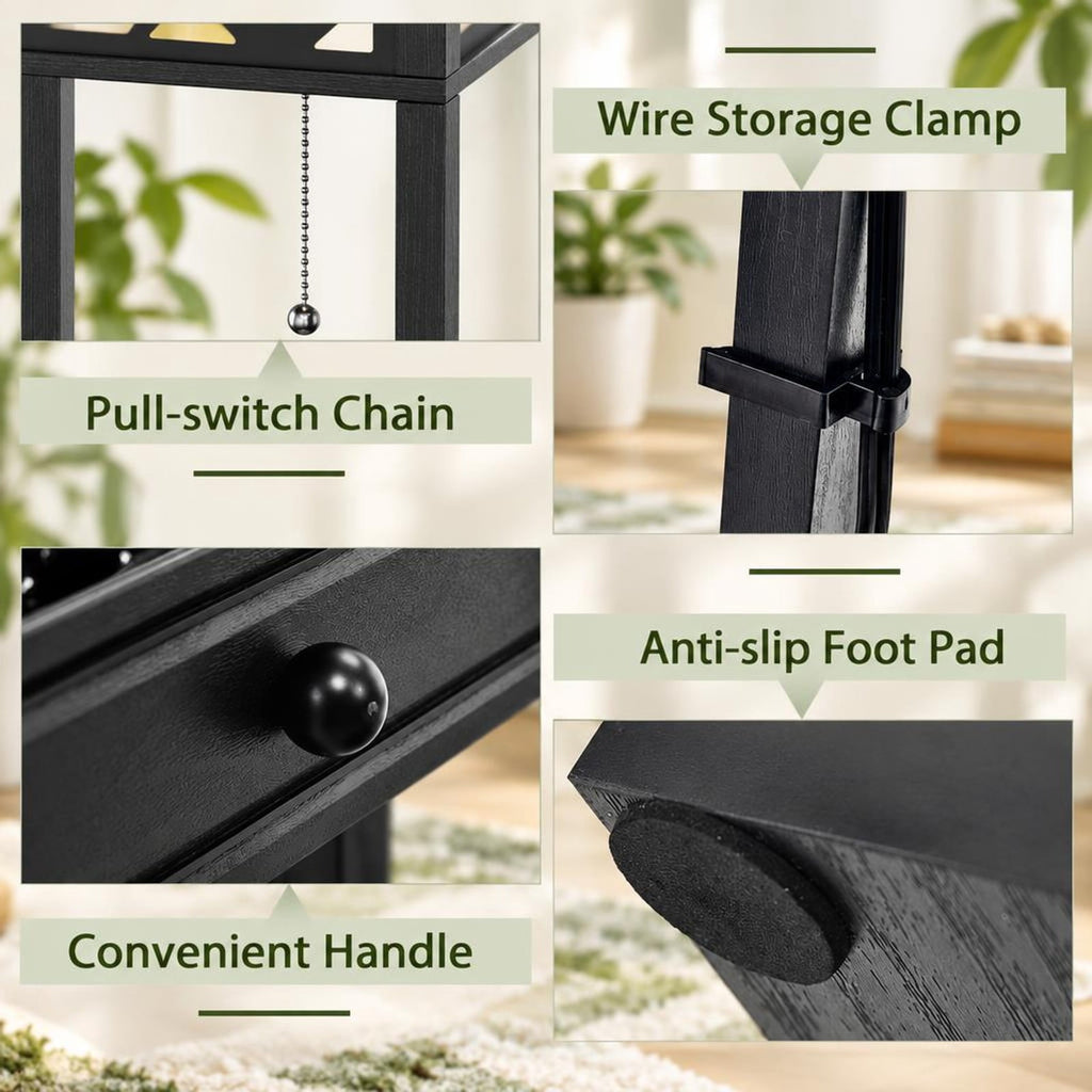 Airfind Modern Floor Lamp with Shelves and Drawer, MDF plastic Frame, 10 x 10 x 63 Footprint, Black