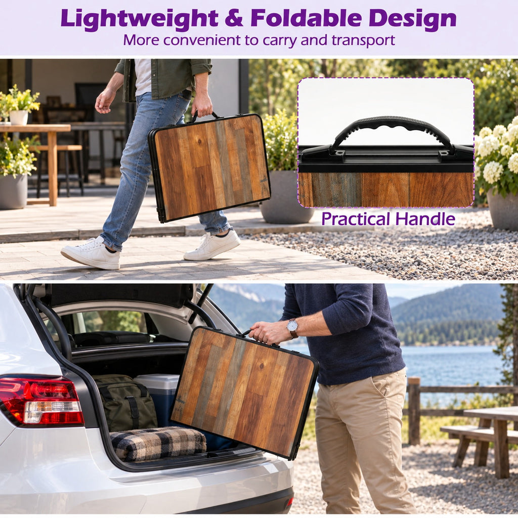 Airfind Folding Camping Table with Adjustable Heights Storage Net and Handle-Black and Brown, 135 lbs Capacity, 37 Inch x 24 Inch x 16 Inch Footprint, Black