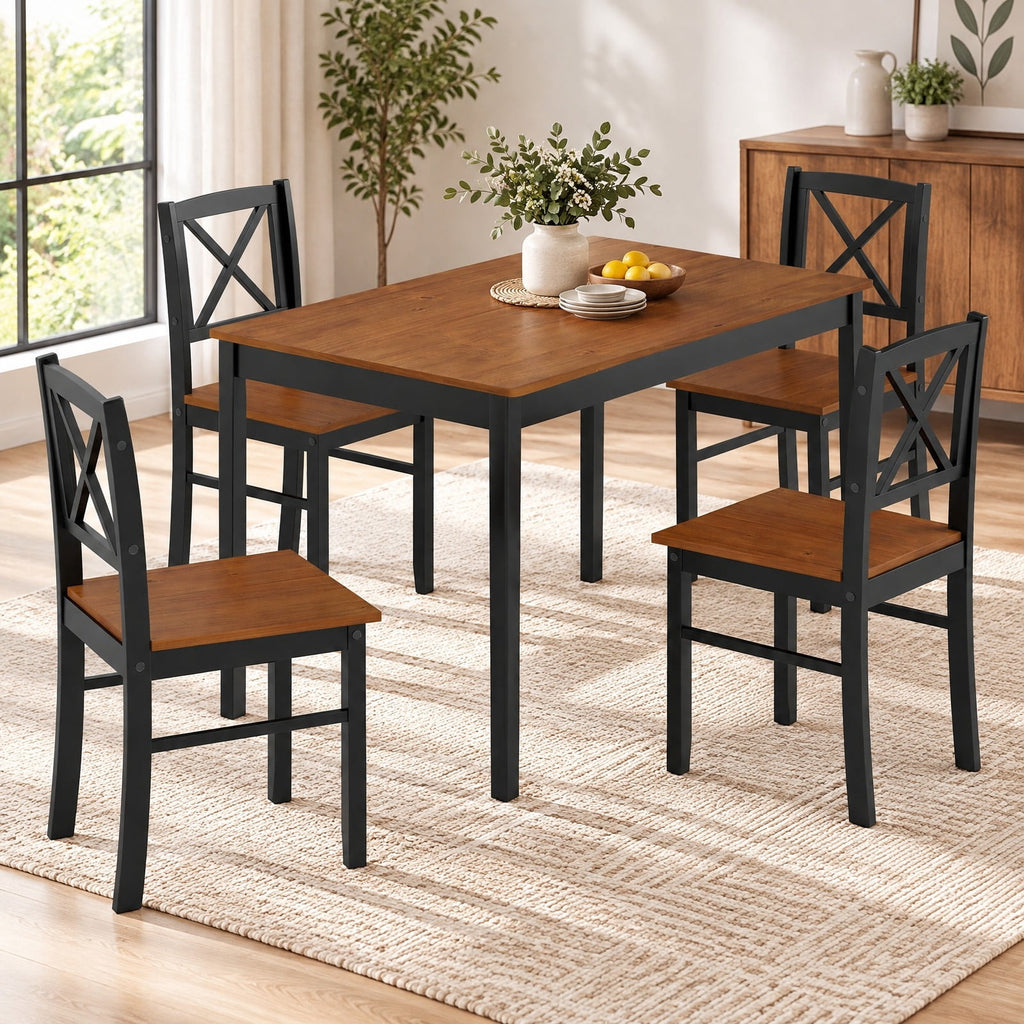 Airfind 5 Piece Dining Table Set with Rectangular Kitchen Table and 4 Chairs for 4 People, 175 lbs Capacity, Rubber Wood MDF Frame, Coffee