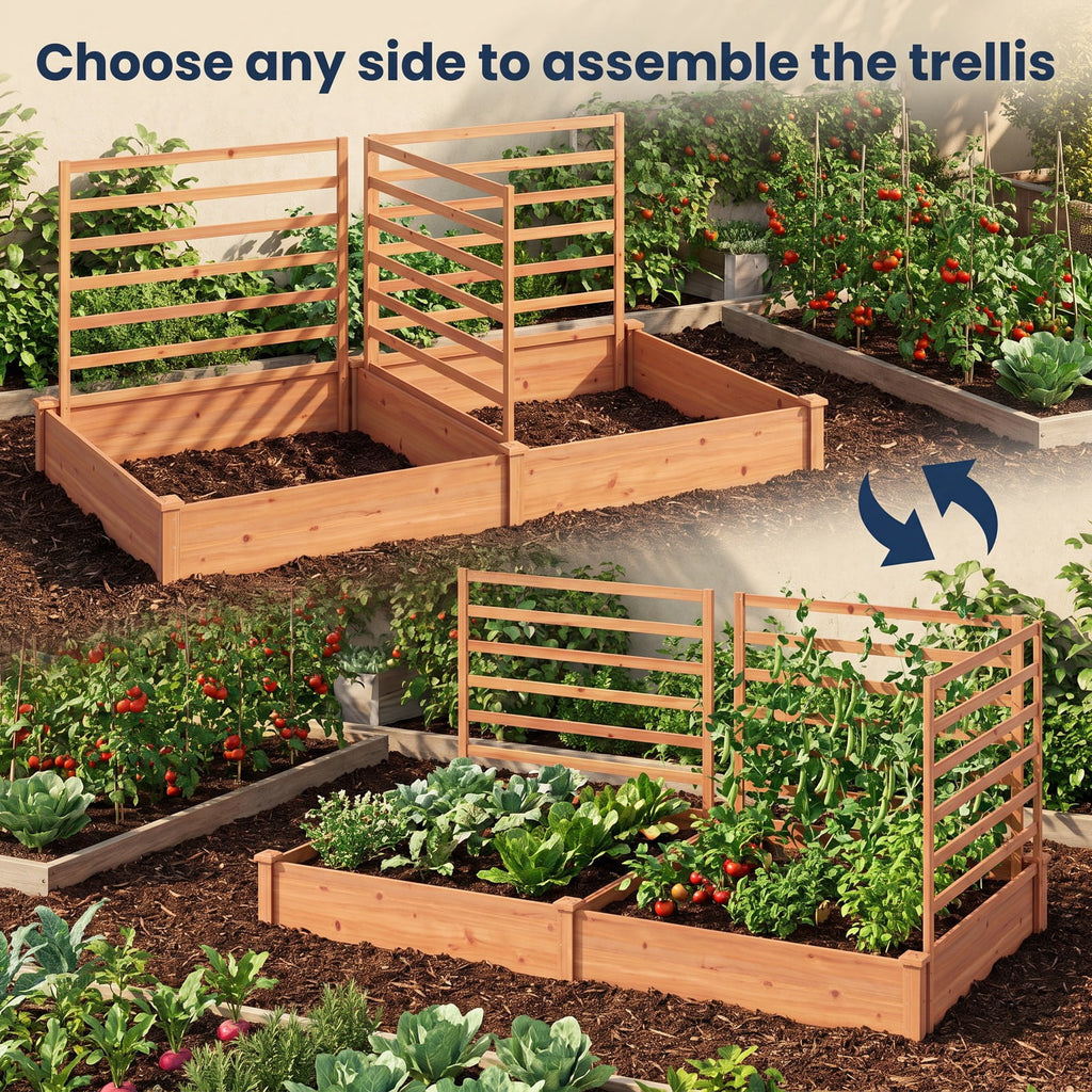 Airfind Raised Garden Bed with 2 Planter Boxes and 3 Trellis, 22 lbs Capacity, Fir Wood Frame, 88 x 45 x 43 (L x W x H) Interior Footprint