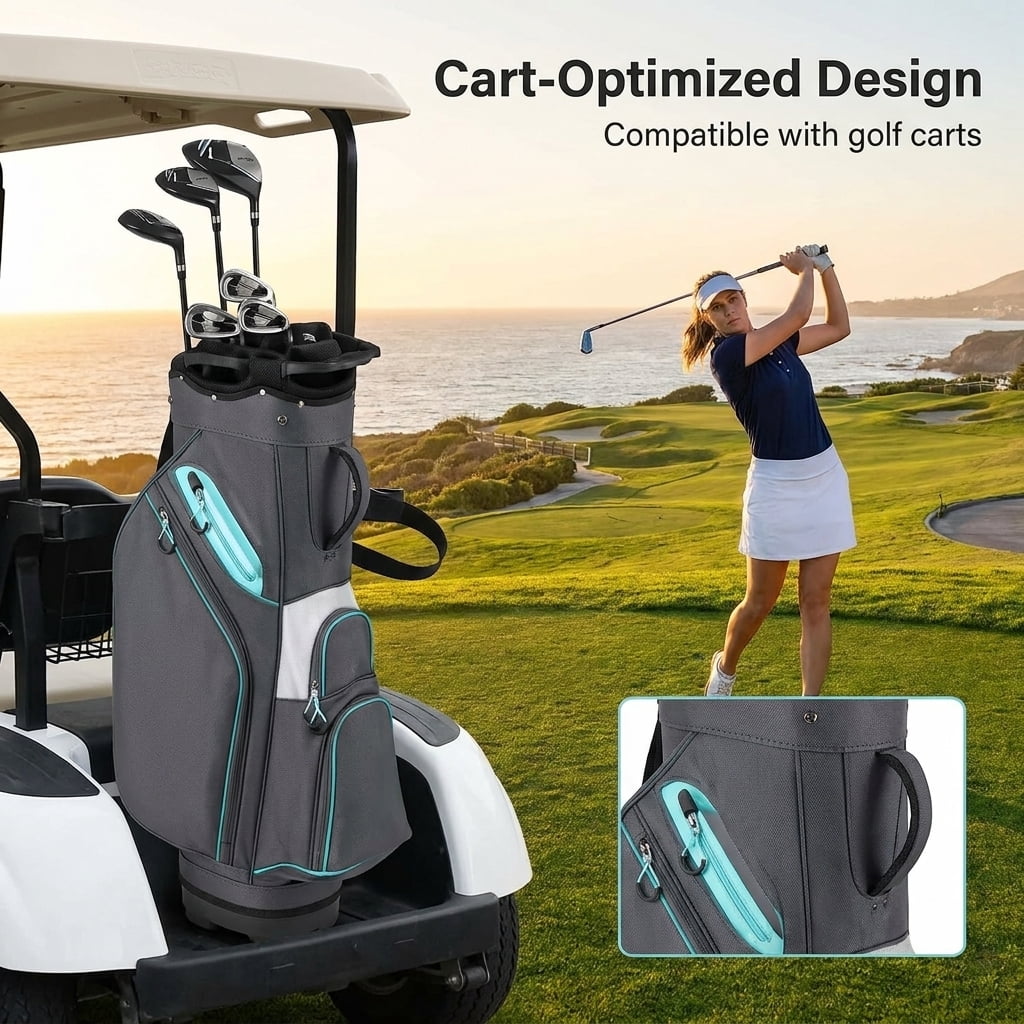 Airfind 10.5 in Golf Stand Bag with 14-Way Dividers and 7 Zippered Pockets featuring a rain hood with towel rings and dual carry straps for walking rounds, Gray