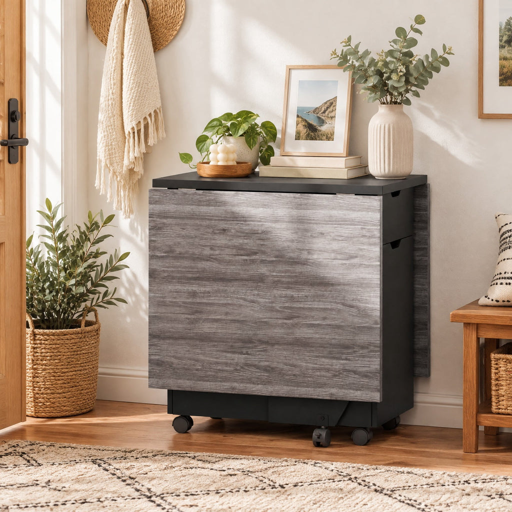 Airfind Folding Dining Table 3-in-1 Space-Saving Drop Leaf Kitchen Table with Lockable Wheels, 60 kg Capacity, 63.2 x 27.6 x 29.5 Footprint