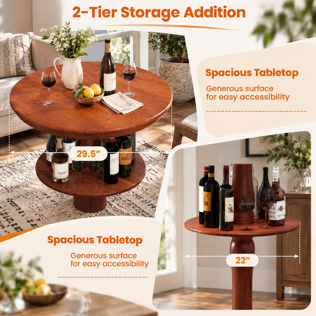 Airfind 2-Tier Round High Top Bar Table with Storage Shelf and Pedestal Base, 88 lbs Capacity, Rubber Wood MDF Frame, 29.5 Inch x 42 Inch Footprint