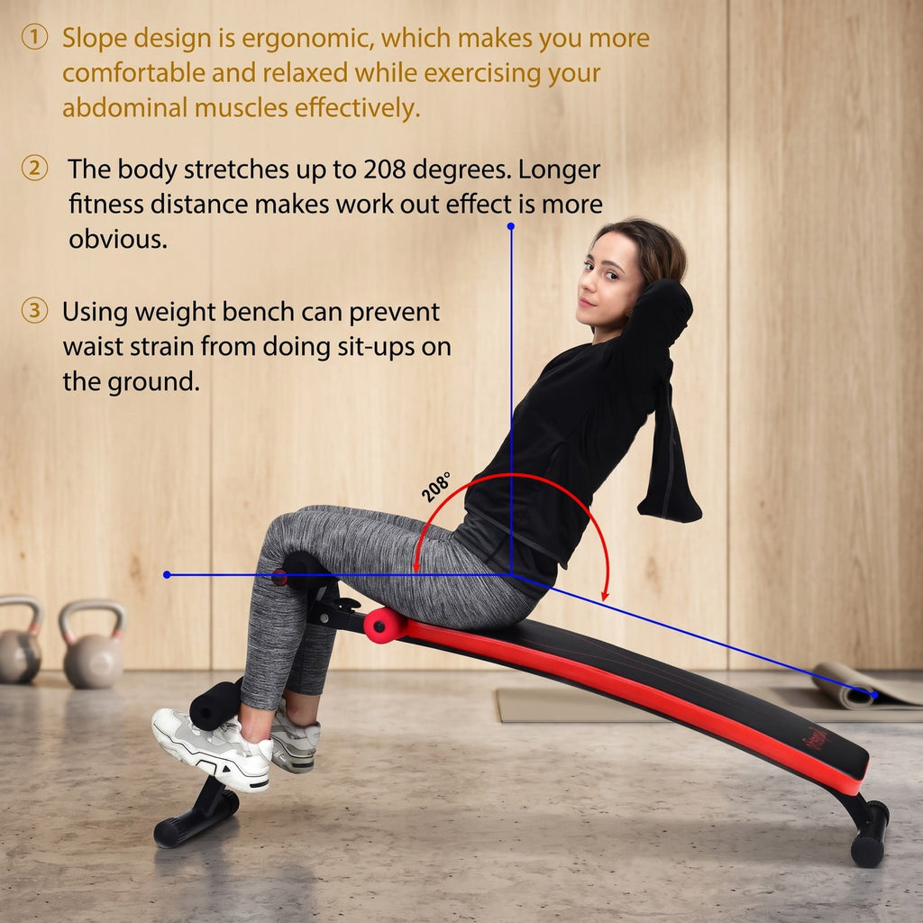 Airfind Folding Weight Bench, Adjustable Sit-Up Board Slant Ab Workout Bench with 4 Positions, Steel Frame Foldable Home Gym Strength Training Bench, 441 lbs, Red