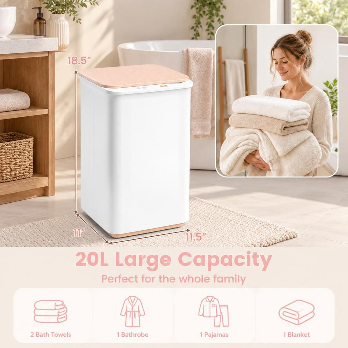 Airfind Heated Towel Warmer with 4 Heat Timer and Auto Shut Off for Oversized Towels, 11.5 Inch x 11 Inch x 18.5 Inch Capacity 20LRated Footprint, White